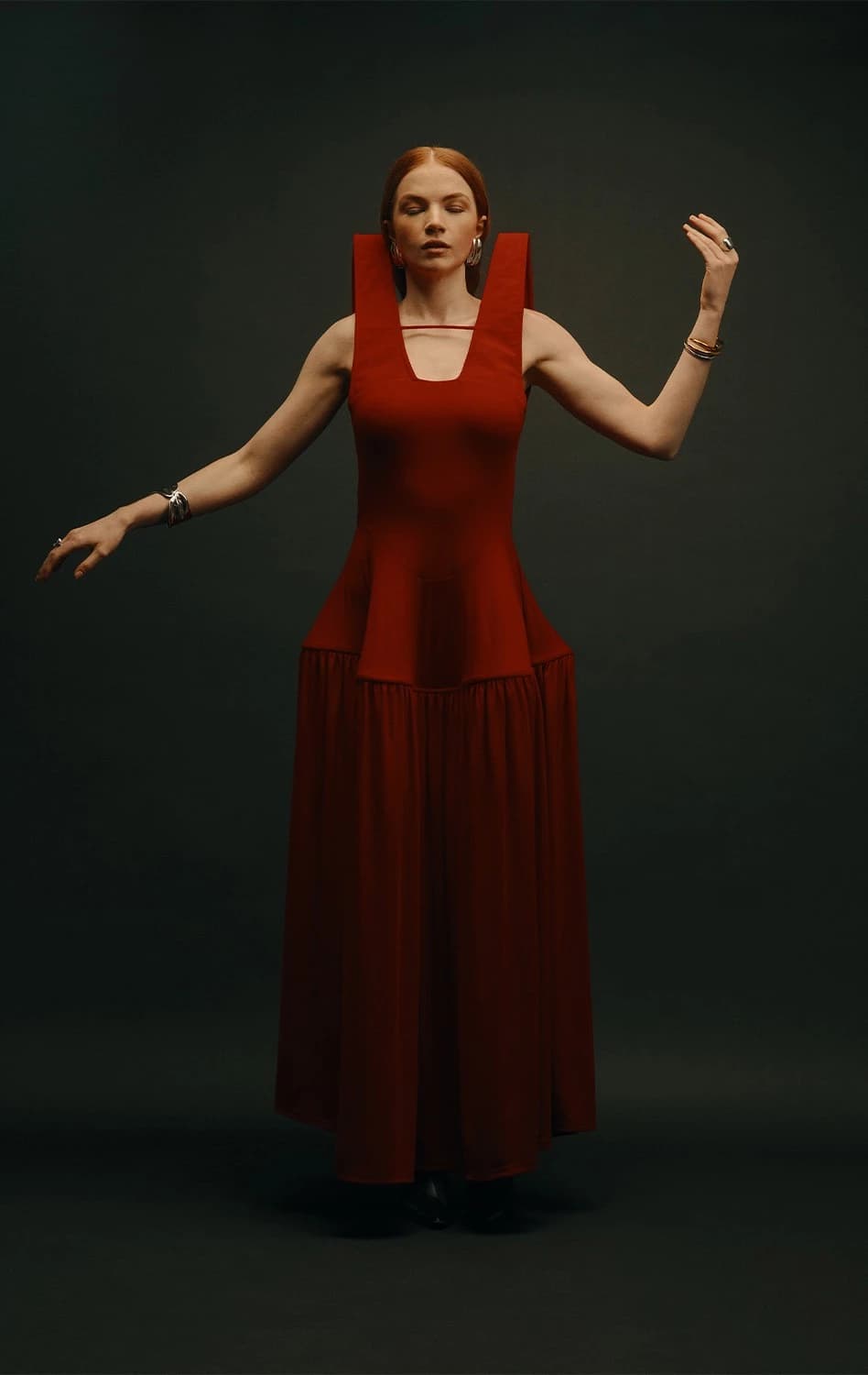 Dress: RAY CHU // Earrings & Bracelets: EDBLAD // Rings (from right to left) AKVA Jewellery, EDBLAD // Shoes: DAMAYA